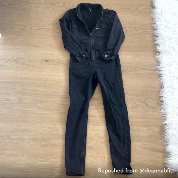 Free People Black Cropped Jumpsuit